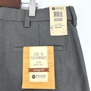 Haggar Cool 18 Performance Mens 42x30 Classic Fit Gray Dress Pants NWT‎